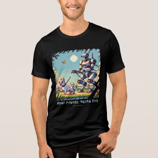 Pixel Vrienden: Mecha Dog (Man Tshirt)(FunnyTshirt Tri-Blend Shirt (Voorkant)