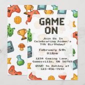 Pixel Waterverf Gaming Verjaardag Uitnodigen Kaart (Voorkant / Achterkant)