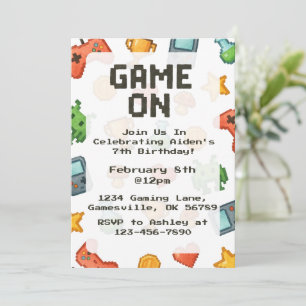 Pixel Waterverf Gaming Verjaardag Uitnodigen Kaart