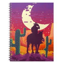Pixel Weastern Cowboy op paard en landschap