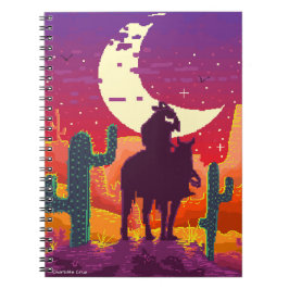 Pixel Weastern Cowboy op paard en landschap Notitieboek