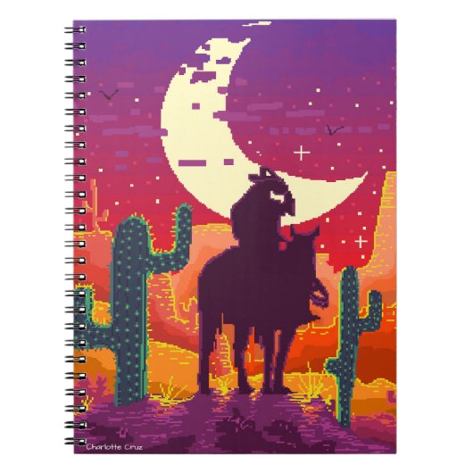 Pixel Weastern Cowboy op paard en landschap Notitieboek (Voorkant)
