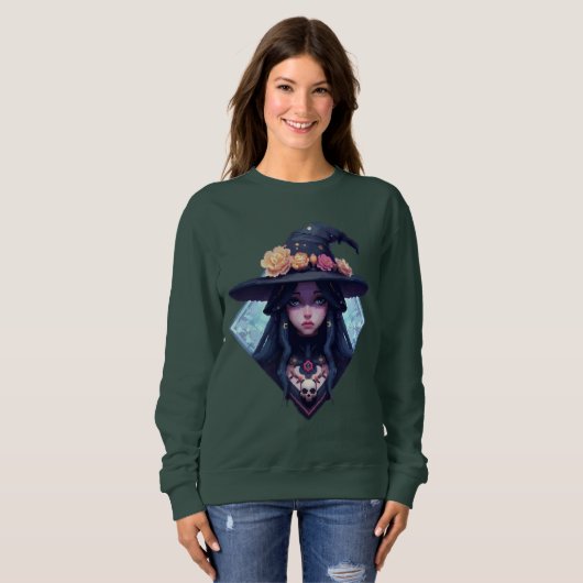 Pixel Witch with Floral hat Trui (Voorkant volledig)