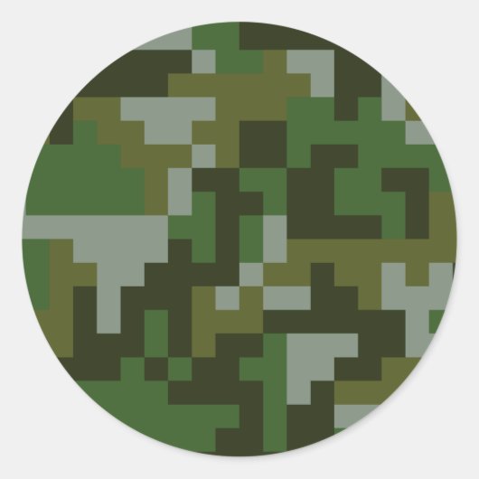 Pixel Woodland Camouflage patroon Ronde Sticker (Voorkant)