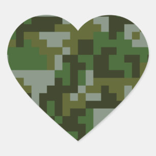 Pixel Woodland Camouflagepatroon Hart Sticker