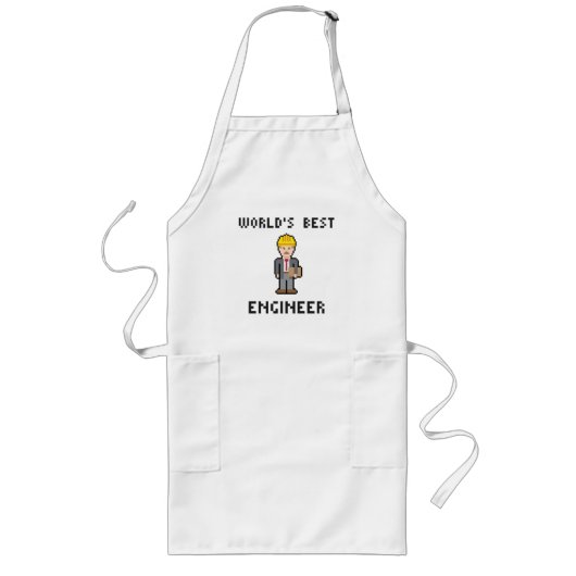 Pixel World's beste ingenieur Long Apron Lang Schort (Voorkant)