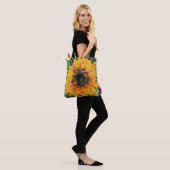 Pixel zonnebloem met levendig geel en groen tote bag (Op model)