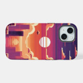 Pixel Zonsondergang Stad iPhone 15 Case (Achterkant horizontaal)