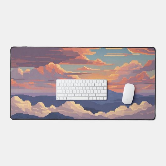 Pixel zonsondergang tussen de bergen bureaumat (Keyboard & Muis)