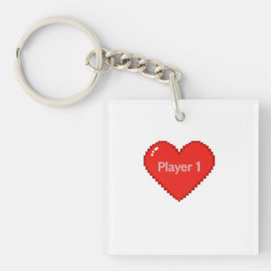 Pixelachtig spelhart - Speler 1 Kunst Sleutelhanger