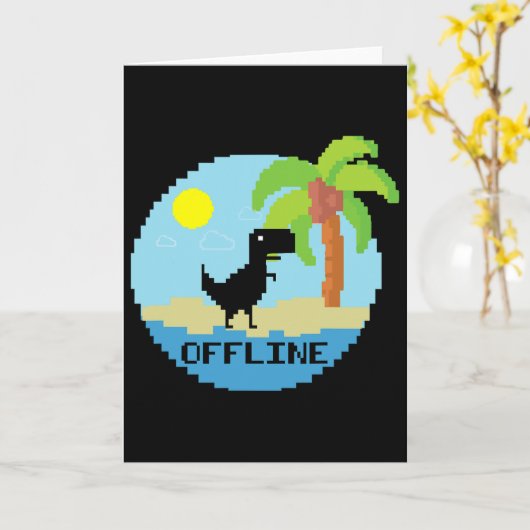 Pixelachtige dinosaurus vakantie tech enthousiaste kaart (Gele Bloem)