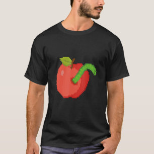 Pixelappel met worm binnenin t-shirt