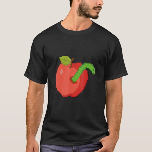 Pixelappel met worm binnenin t-shirt (Voorkant)