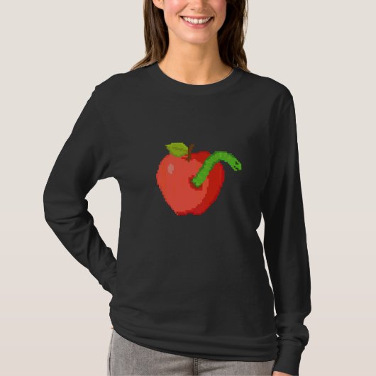 Pixelappel met worm erin t-shirt (Voorkant)