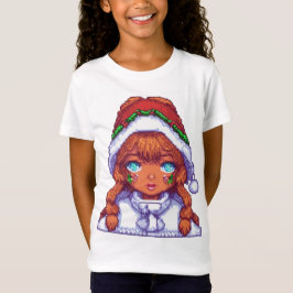 Pixelart meisje dragen Santa hoed T-shirt