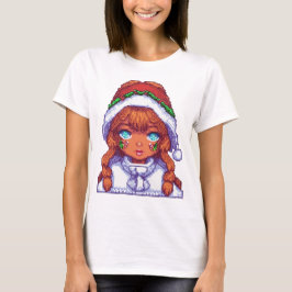 Pixelart meisje dragen Santa hoed T-shirt