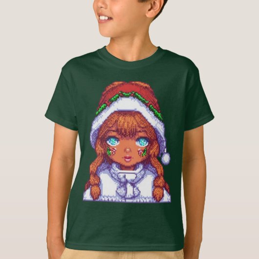 Pixelart meisje met kerstmuts t-shirt (Voorkant)