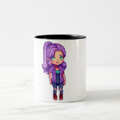 Pixelart paarse haar meisje tweekleurige koffiemok (Center)