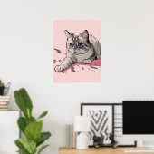 Pixelart van grijze ragdoll kat met blauwe ogen poster (Thuiskantoor)
