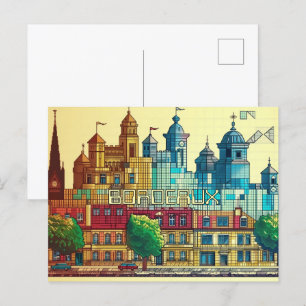 Pixelated 2D Game Art Bordeaux Briefkaart