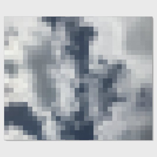 Pixelated Blauw en Wit Cloud Wrapping Papier (Vlak)