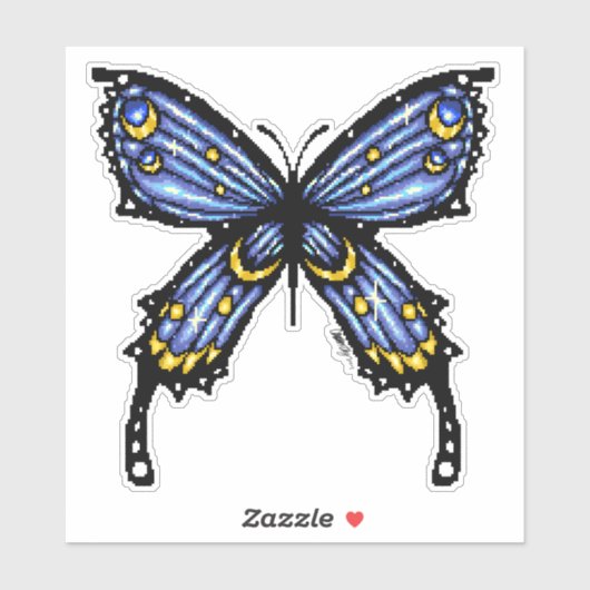 Pixelated blauwe vlinder sticker (Vel)