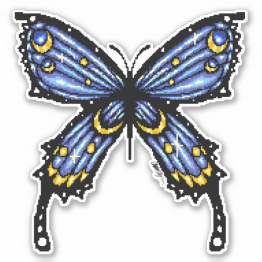 Pixelated blauwe vlinder sticker (Voorkant)