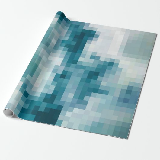 Pixelated Blauwgroen Cloud Wrapping Papier (Uitgerold)