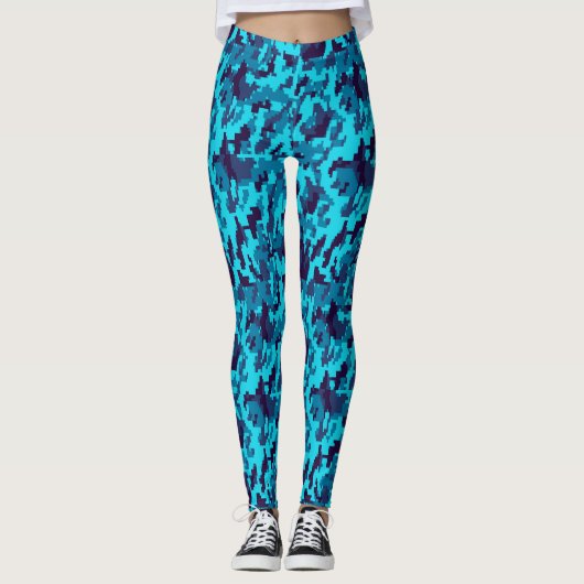 Pixelated Blue Digital Camo Stylish Leggings (Voorkant)