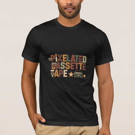Pixelated Cassette Tape Retro Art T-shirt (Voorkant)