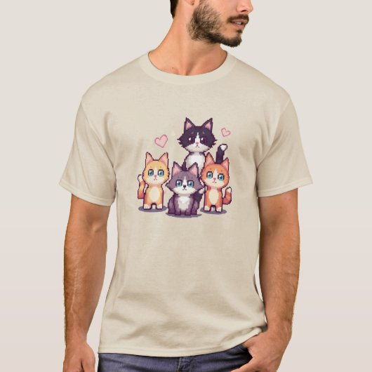 Pixelated Colorful Kitties  T-shirt (Voorkant)