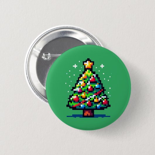 Pixelated Festivity: 8-bit kerstboom ontwerp Ronde Button 5,7 Cm (Voorkant /achterkant)