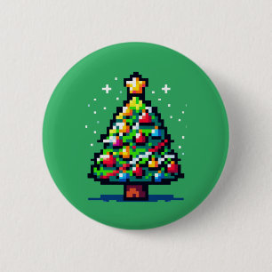 Pixelated Festivity: 8-bit kerstboom ontwerp Ronde Button 5,7 Cm