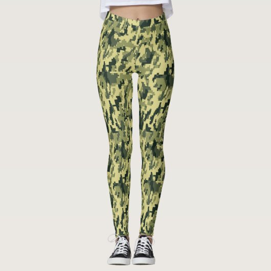 Pixelated Forest Green Beige Camo Leggings (Voorkant)