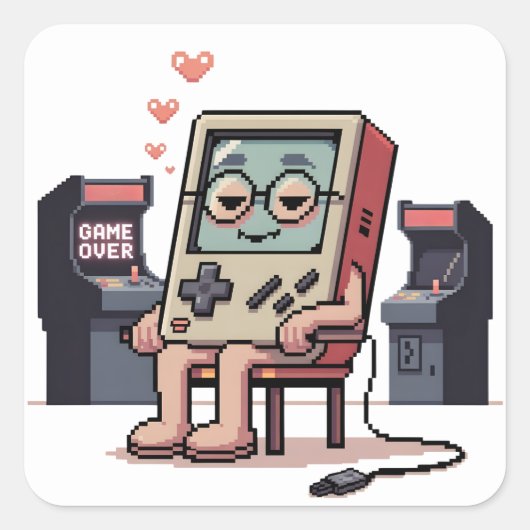 Pixelated Gamer Birthday Cake Kids Video Vierkante Sticker (Voorkant)