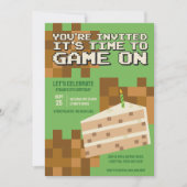 Pixelated Gamer Cake Kids Verjaardag Uitnodiging (Voorkant)