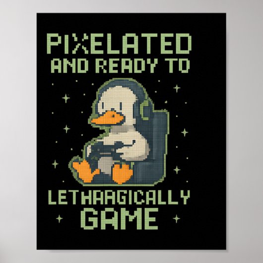 Pixelated Gamer Eend Retro 8-bit Gaming Parodie On Poster (Voorkant)