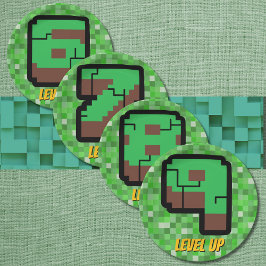 Pixelated Gamer Green Building Level Up 6 Papieren Bordje