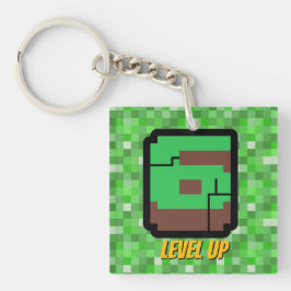 Pixelated Gamer Green Building Level Up 6 Sleutelhanger