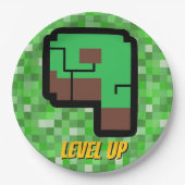 Pixelated Gamer Green Building Level Up 9 Papieren Bordje (Voorkant)