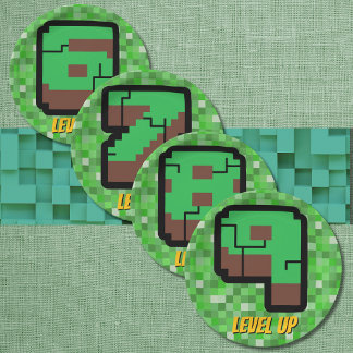 Pixelated Gamer Groen Bouw Level Omhoog 7 Papieren Bordje