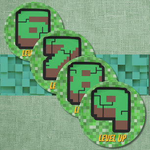 Pixelated Gamer Groen Bouw Level Omhoog 8 Papieren Bordje