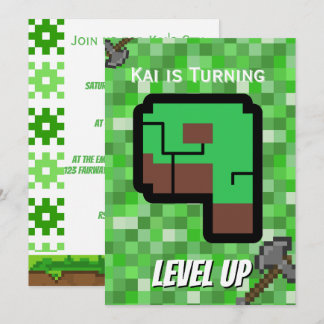 Pixelated Gamer Groen Bouw Level Omhoog 9 Kaart