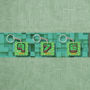 Pixelated Gamer Groen Bouw Level Omhoog 9 Sleutelhanger