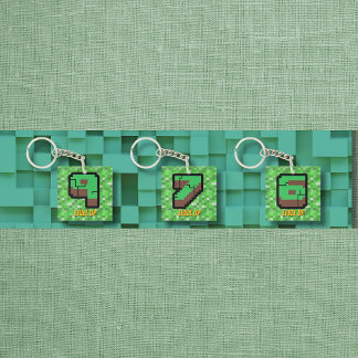 Pixelated Gamer Groen Bouw Level Omhoog 9 Sleutelhanger