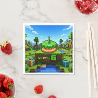 Pixelated Gamer Groen Gebouw Gevouwen 6e Verjaarda Servet