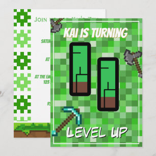 Pixelated Gamer Groen Level Up 11e Verjaardag Kaart