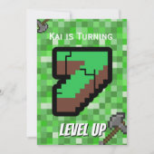 Pixelated Gamer Groen Level Up 7de Verjaardag Kaart (Voorkant)