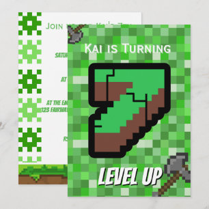 Pixelated Gamer Groen Level Up 7de Verjaardag Kaart