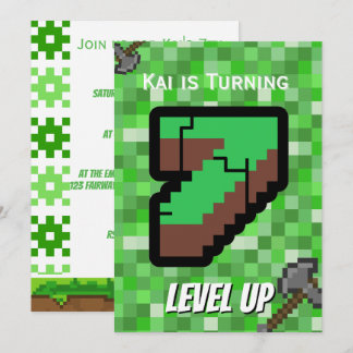 Pixelated Gamer Groen Level Up 7de Verjaardag Kaart